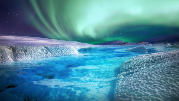 aurora ice river under starry green sky 4k hd nature