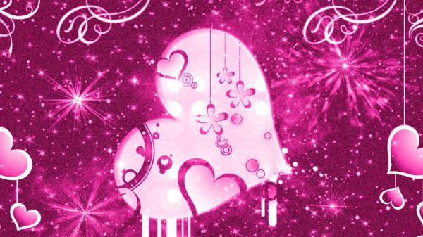 big pink heart in glittering pink background hd girly
