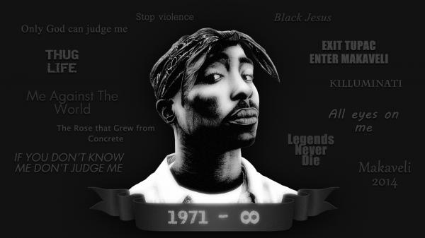 Free 2pac tupac in black words background having kerchief in head hd music wallpaper download