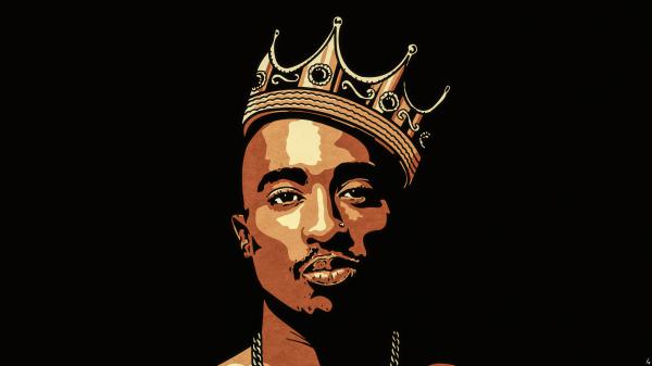 Free 2pac tupac is having crown on head in a black background 4k hd music wallpaper download