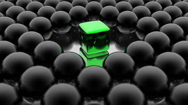 Free 3d green cube and black balls hd abstract wallpaper download