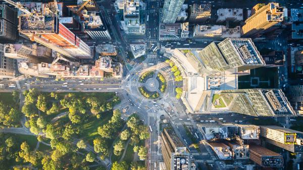 Free aerial view of city buildings columbus circle and park hd new york wallpaper download