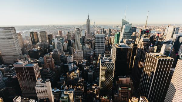 Free aerial view of cityscape with buildings under blue sky 4k 5k hd new york wallpaper download