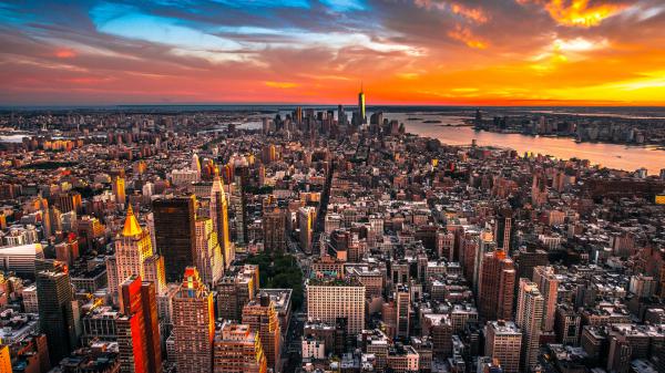 Free aerial view of new york during sunset hd new york wallpaper download