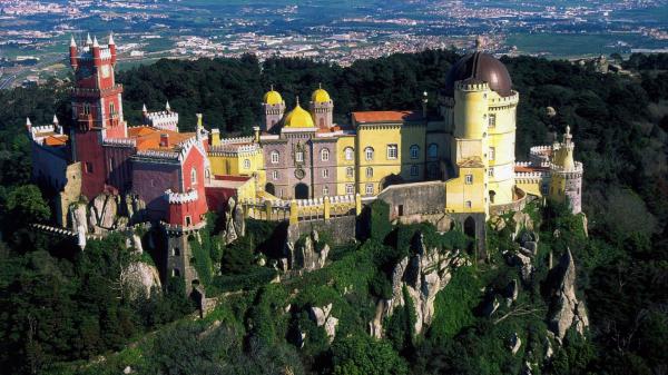 Free aerial view of pena palace in portugal hd travel wallpaper download