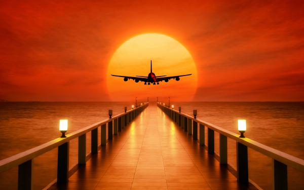 Free airplane sunset takeoff wallpaper download