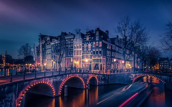 Free amsterdam night cityscape wallpaper download