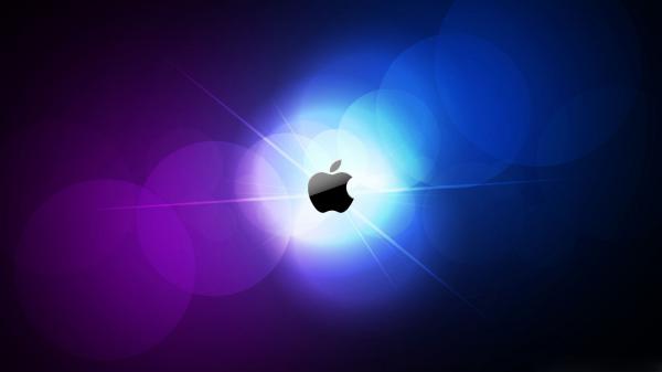 Free apple in purple blue light background technology hd macbook wallpaper download