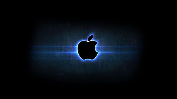 Free apple logo with light in blue black background hd macbook wallpaper download