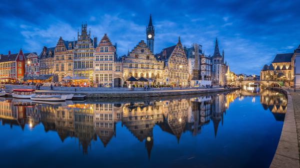 Free architecture belgium building ghent house with reflection on river 4k 5k hd travel wallpaper download