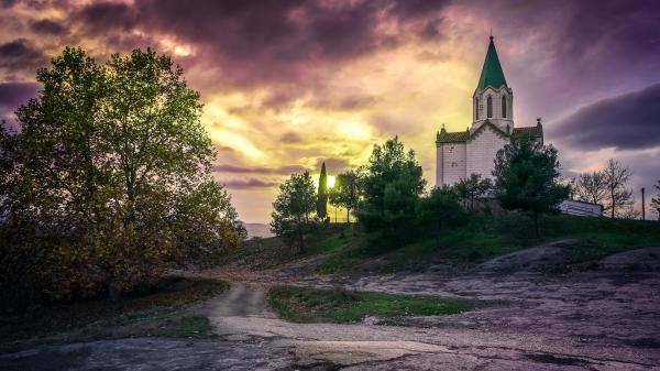 Free architecture church under black cloudy sky during sunset 4k 5k hd travel wallpaper download