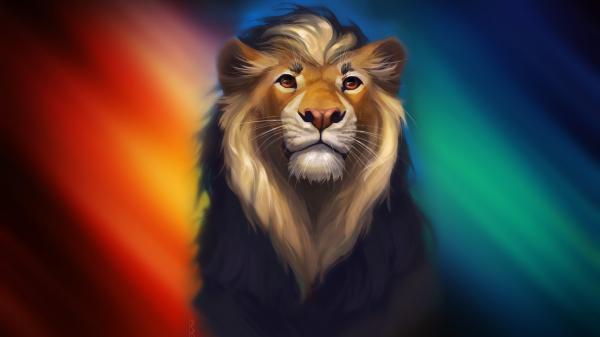 Free artistic lion with red eyes in colorful background hd lion wallpaper download