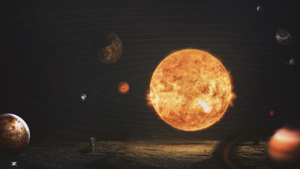 Free astronaut solar system wallpaper download