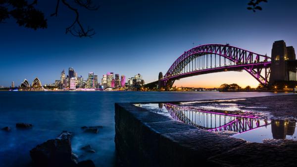 Free australia bridge new south wales with reflection sydney harbour bridge 4k 5k hd travel wallpaper download