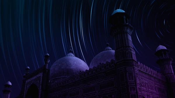 Free badshahi mosque purple star trail wallpaper download