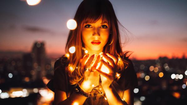 Free beautiful girl lights portrait 5k wallpaper download