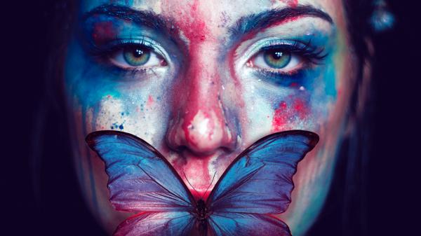 Free beautiful woman butterfly portrait wallpaper download