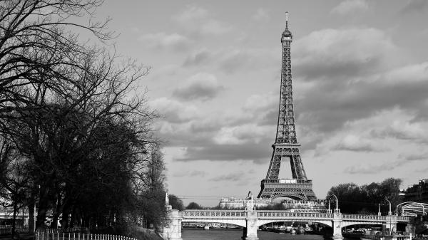 Free black and white of bridge and paris eiffel tower hd travel wallpaper download