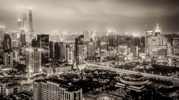 Free black and white photo of building huangpu panorama shanghai hd travel wallpaper download