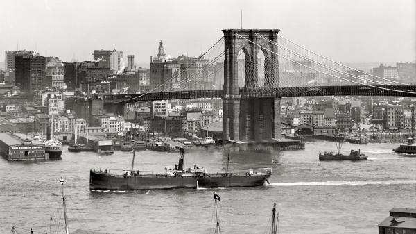 Free black and white picture of brooklyn bridge and buildings of new york city hd new york wallpaper download