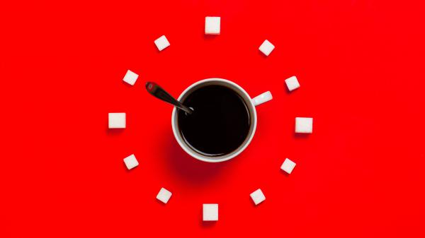 Free black coffee red background 5k wallpaper download