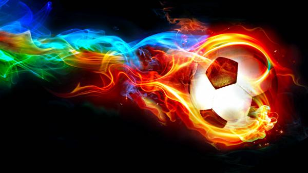 Free black white ball with colorful fire in black background 4k 5k hd football wallpaper download