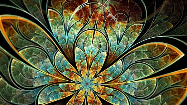 Free blue and yellow flower fractal hd abstract wallpaper download