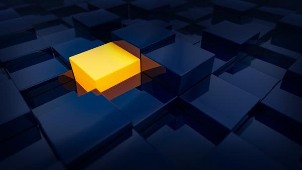 Free blue yellow 3d digital art cube hd abstract wallpaper download