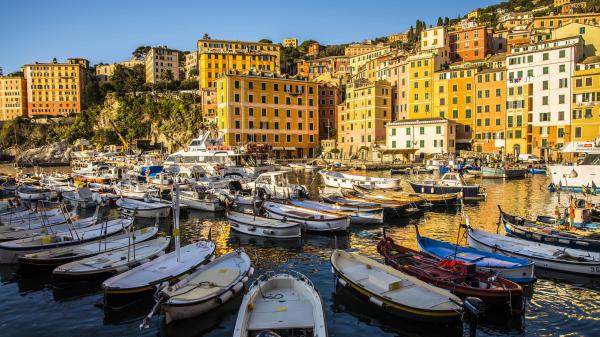 Free boat on water in camogli harbor italy liguria hd travel wallpaper download