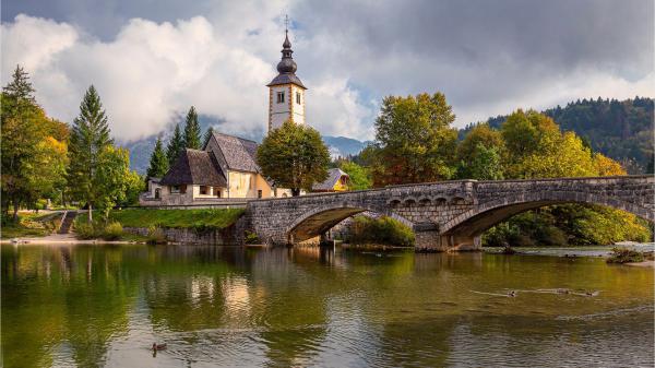 Free bohinj slovenia bridge church lake hd travel wallpaper download