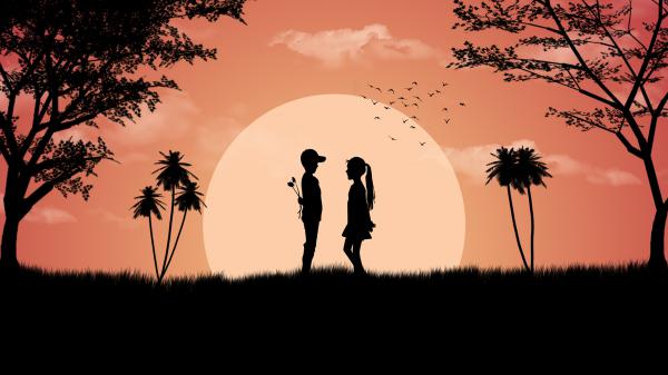 Free boy girl love cute sunset wallpaper download