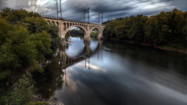 Free bridge between river surrounded by green trees 4k hd travel wallpaper download