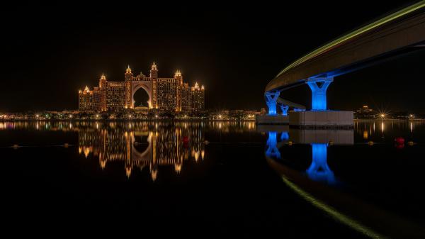 Free bridge in dubai during nighttime united arab emirates hd travel wallpaper download