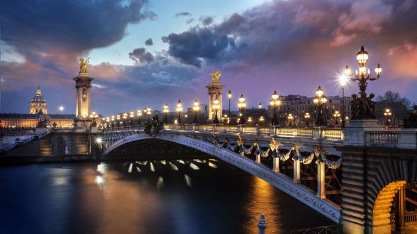 Free bridge of alexander with lights france paris with background of clouds and sky 4k 5k hd travel wallpaper download