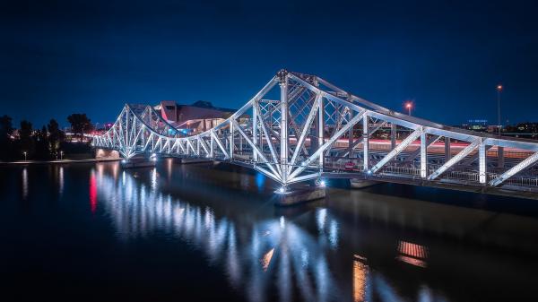 Free bridge reflection on river in france during nighttime hd travel wallpaper download