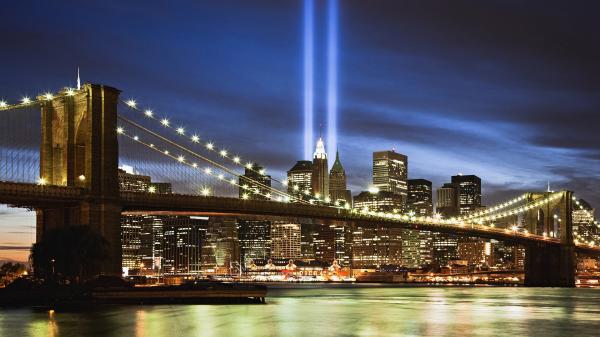 Free bridge with lights above water hd new york wallpaper download