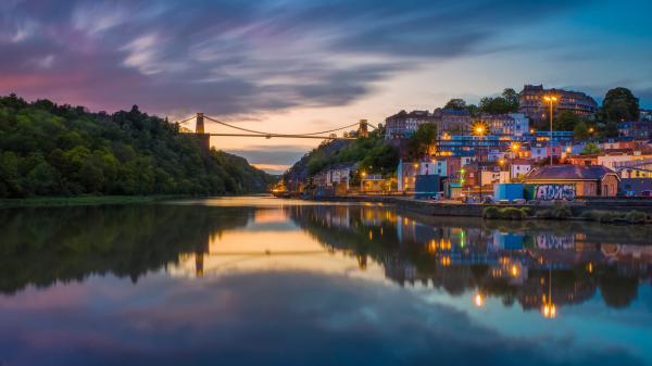 Free bristol building clifton suspension bridge england with reflection on river hd travel wallpaper download