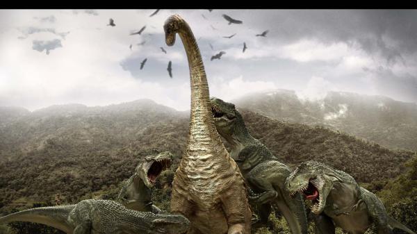 Free brontosaurus tyrannosaurus attack hd dinosaur wallpaper download