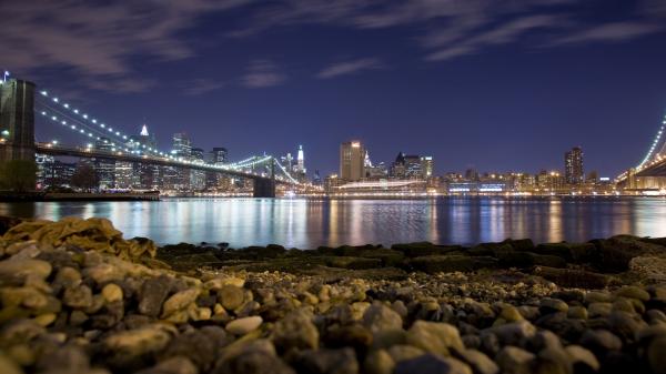 Free brooklyn bridge manhattan under blue cloudy sky hd new york wallpaper download