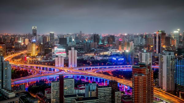 Free building china city huangpu night panorama road shanghai hd travel wallpaper download