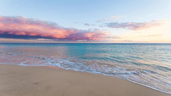 free calm beach under light orange cloudy sky hd beach wallpaper download