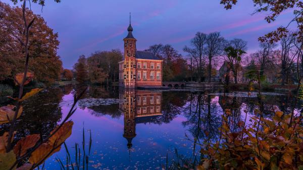 Free castle fall netherlands park with reflection on pond hd travel wallpaper download