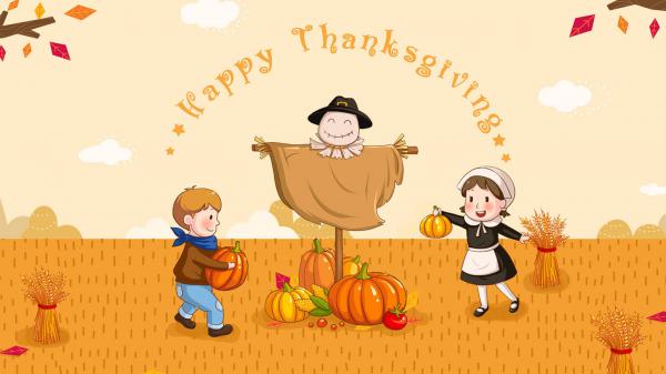 Free children with pumpkin on field space hd thanksgiving wallpaper download