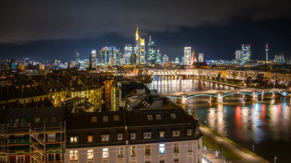 Free city bridge with light frankfurt germany during night hd travel wallpaper download