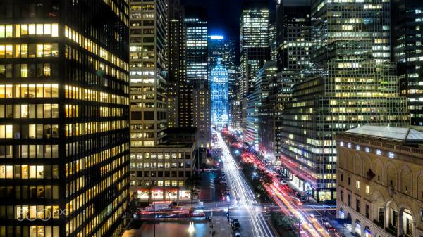 Free city buildings and road with shimmering lights hd new york wallpaper download