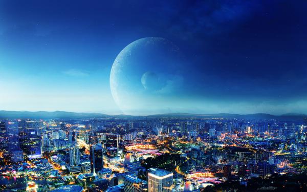 Free city night fantasy wallpaper download