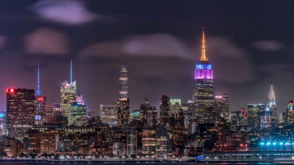 Free cityscape buildings with colorful lights during nighttime hd new york wallpaper download