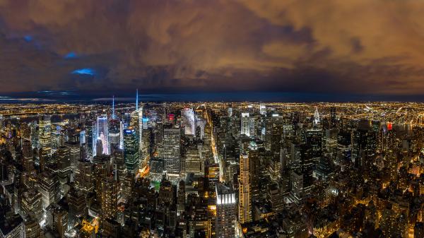 Free cityscape of new york with attractive lights under cloudy sky hd new york wallpaper download