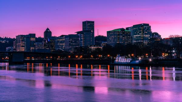 Free cityscape purple sunset 5k wallpaper download