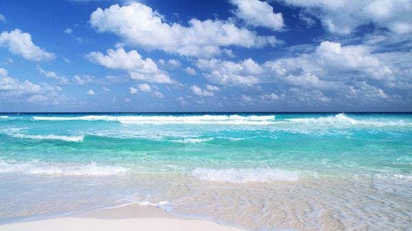 free cloudy blue sky above waves beach hd beach wallpaper download